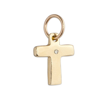 Tiny Cross Charm Personalized in Sterling Silver and 14kt yellow
