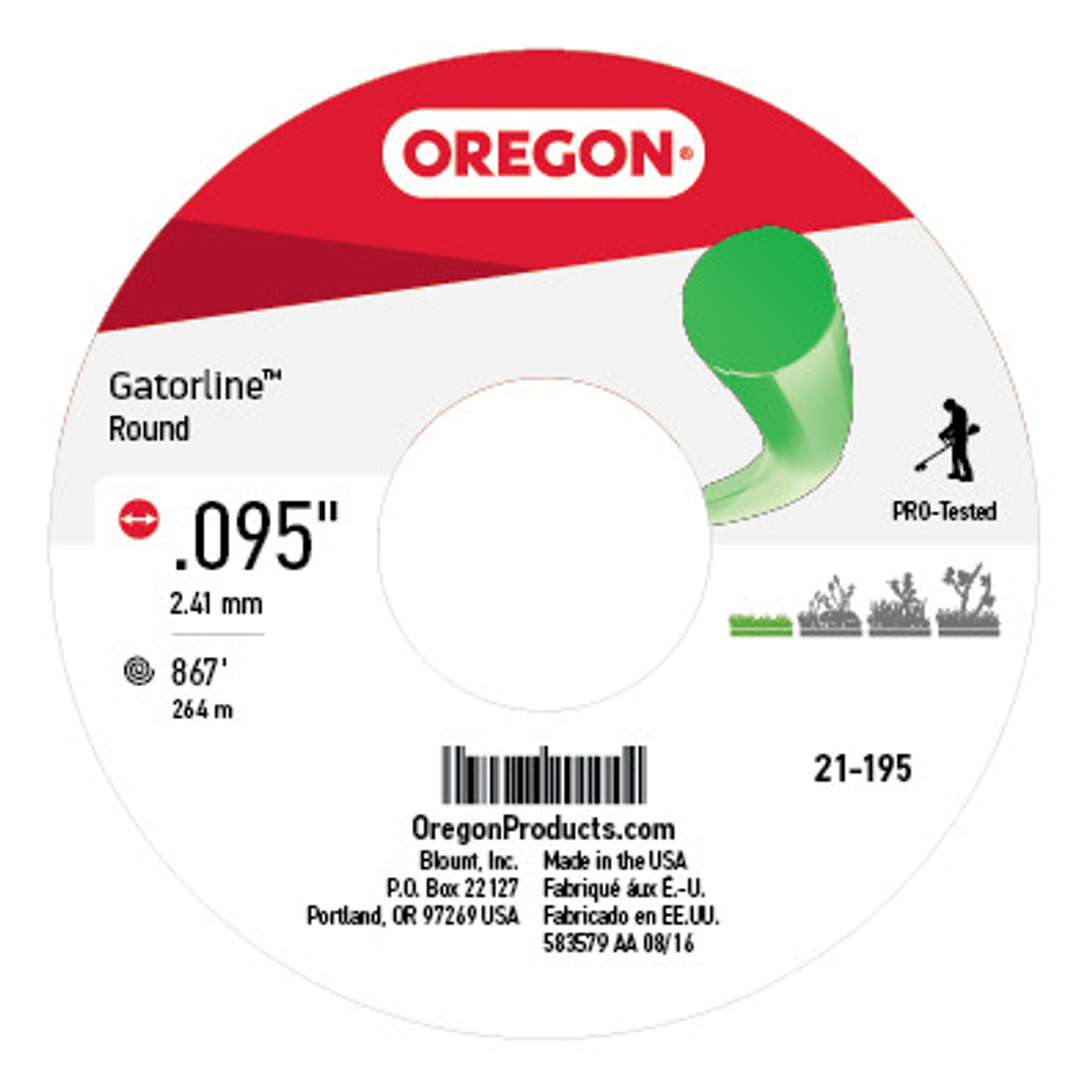 Oregon Equipment Parts 21-195 Gatorline  Round .095 3Lb Spoo