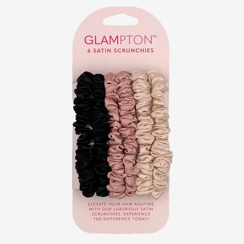 Glampton Satin Scrunchies Black, Rose, & Light Pink- Set of 6