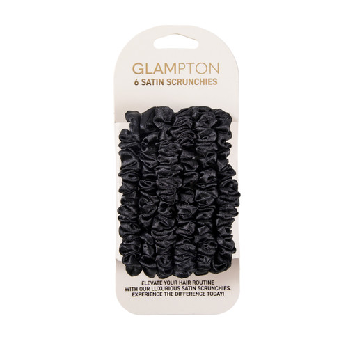 Glampton Satin Scrunchies Black - Set of 6