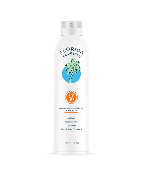 Florida Squeezed SPF 30 Sunscreen Spray, Non-Aerosol Continuous Spray with Vitamin E, Broad Spectrum UVA/UVB Protection, Lightweight Feel, Water Resistant, Free from Parabens & Phthalates