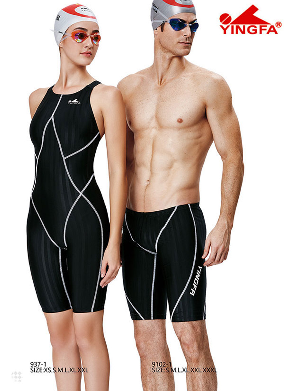 937-1 BLACK/WHITE STRIPS WOMEN'S SHARK-SKIN KNEESKIN TECHNICAL SWIMSUIT -  Fina Approved