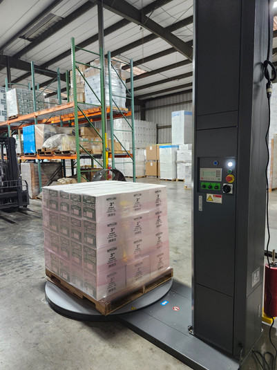 Wrapping a Pallet with Red Tint Stretch Film Stretched at 225%