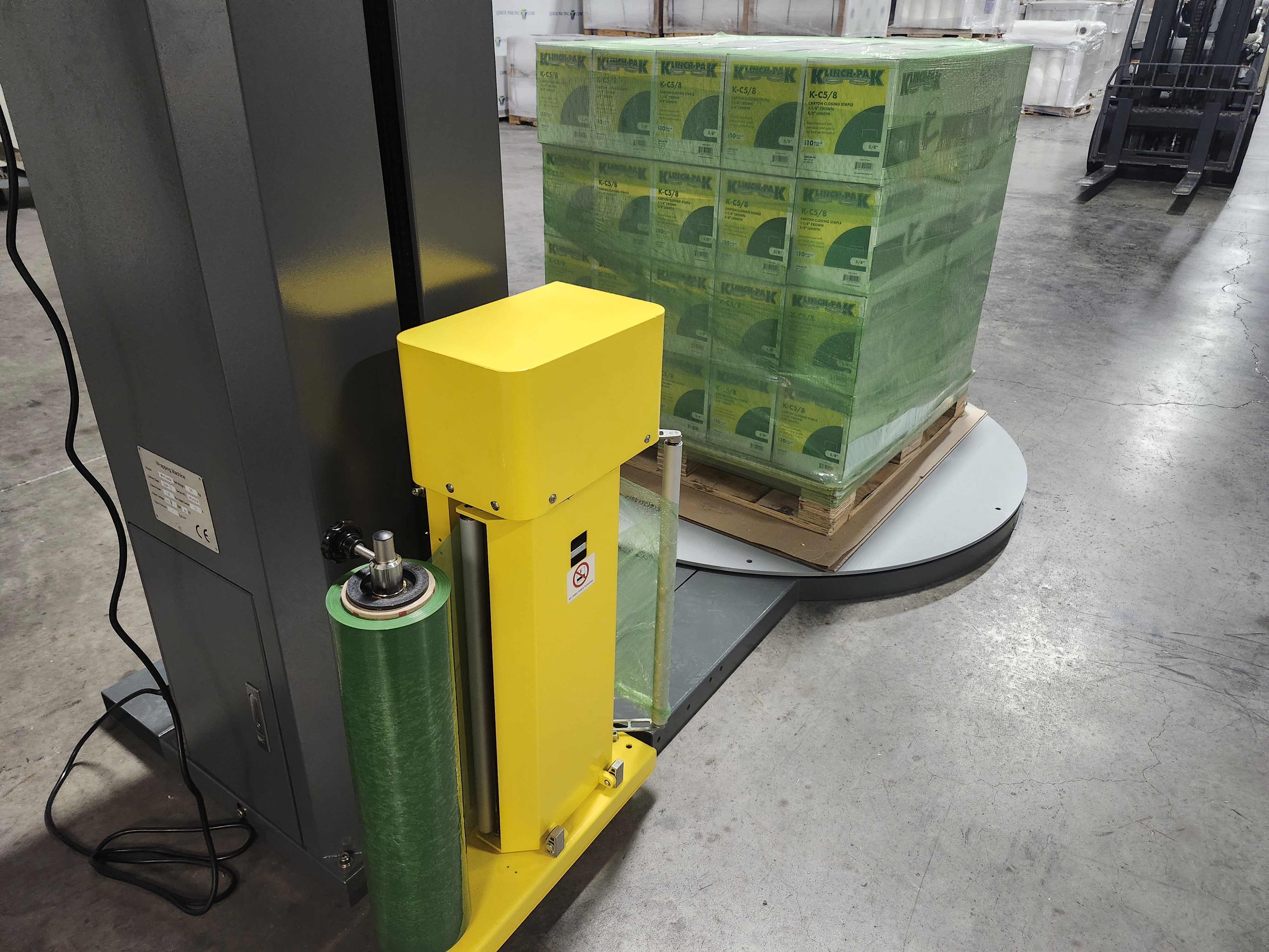 Pallet Wrapped in Green Tinted Machine Film