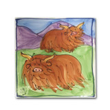 Highland Cow Twins Hand Painted Ceramic Tile