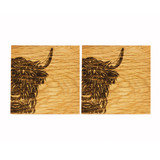 Highland Cow Engraved Oak Coasters