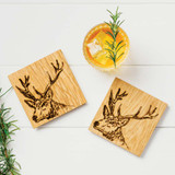 Scottish Stag Engraved Oak Coasters