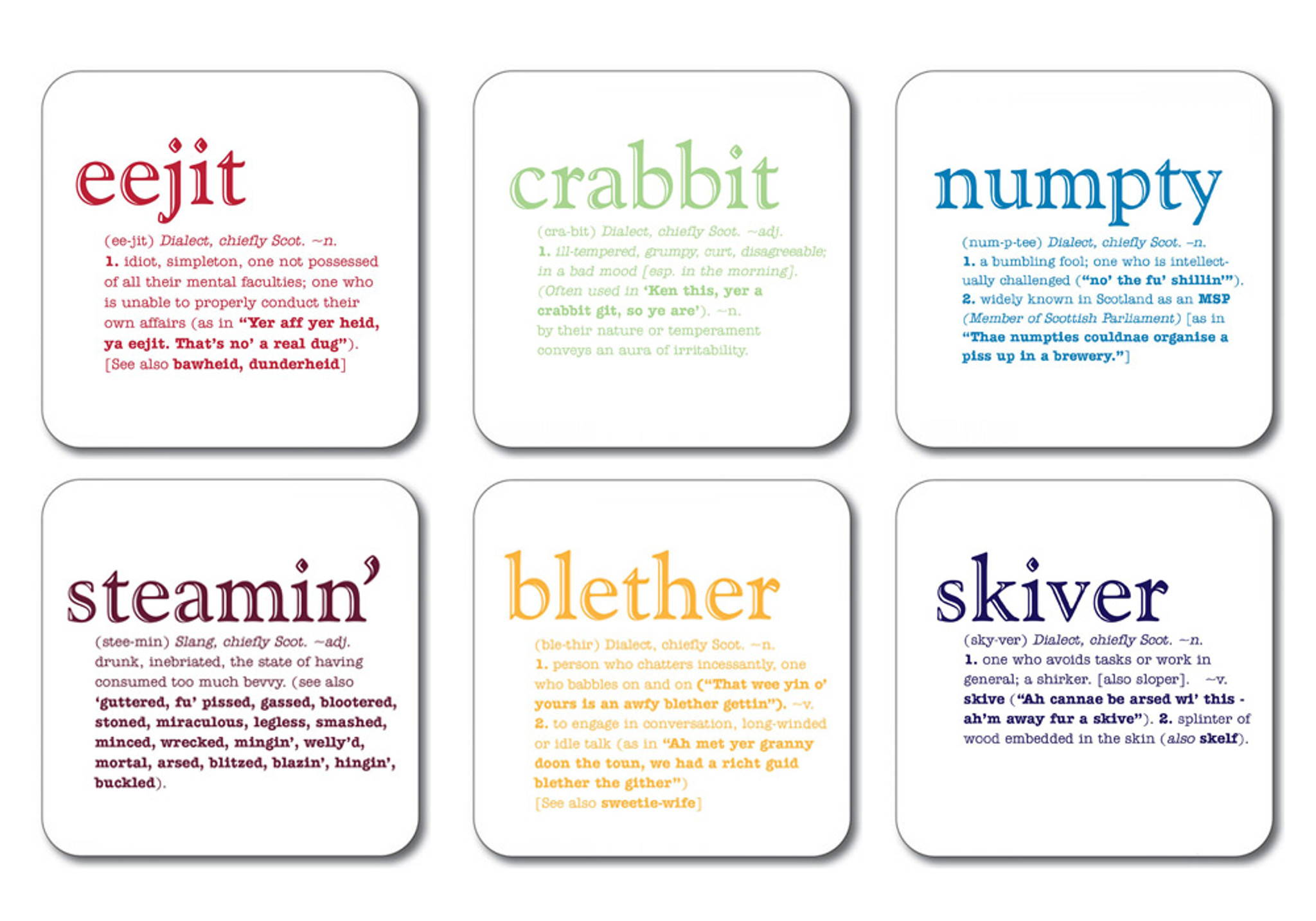 Scottish Dialect Coasters Funny Scottish slang on durable