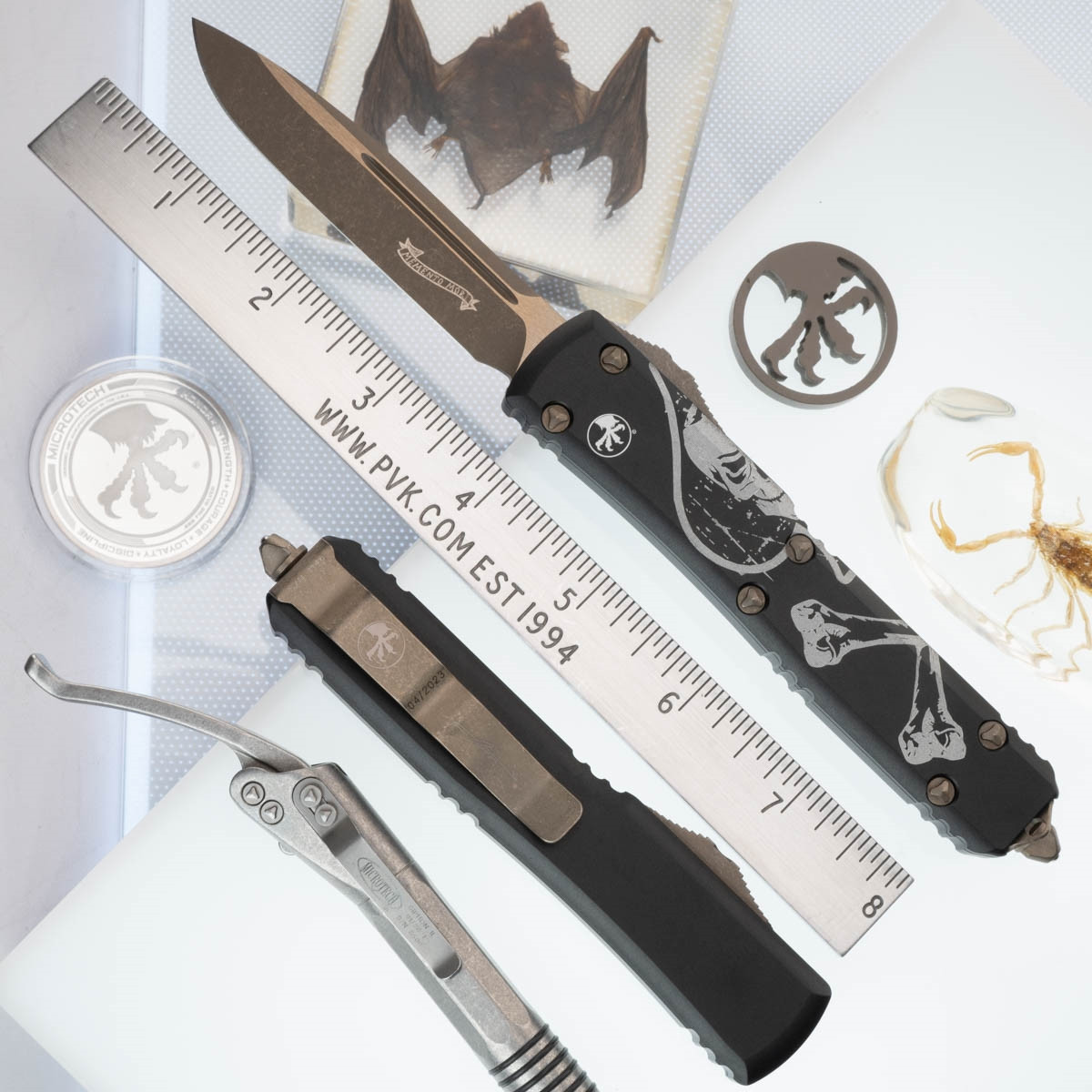 Microtech Ultratech 121-13DCS Single Edge Bronze Blade, Death Card