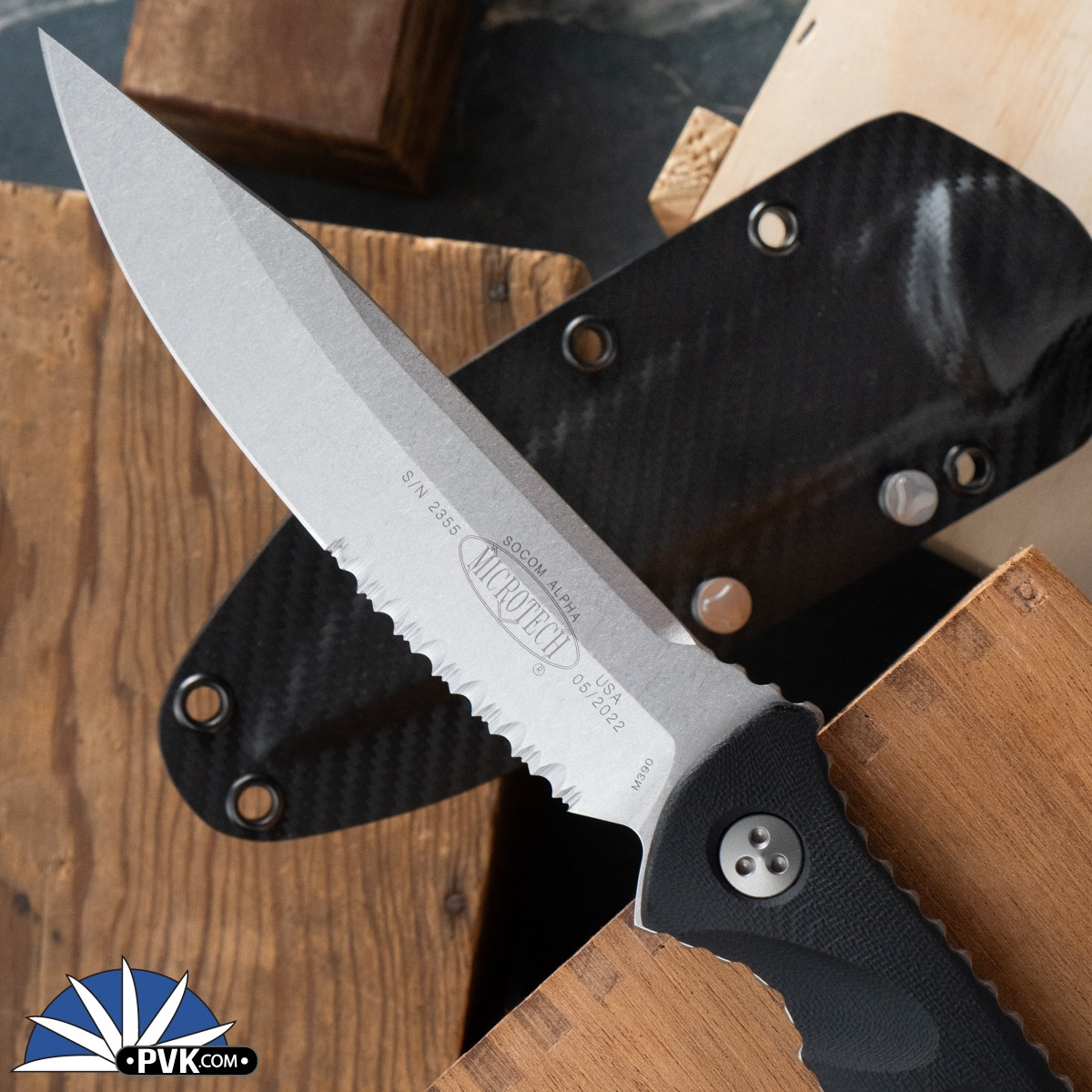 Microtech Socom Alpha 113-11 Single Edge Stonewash Partial