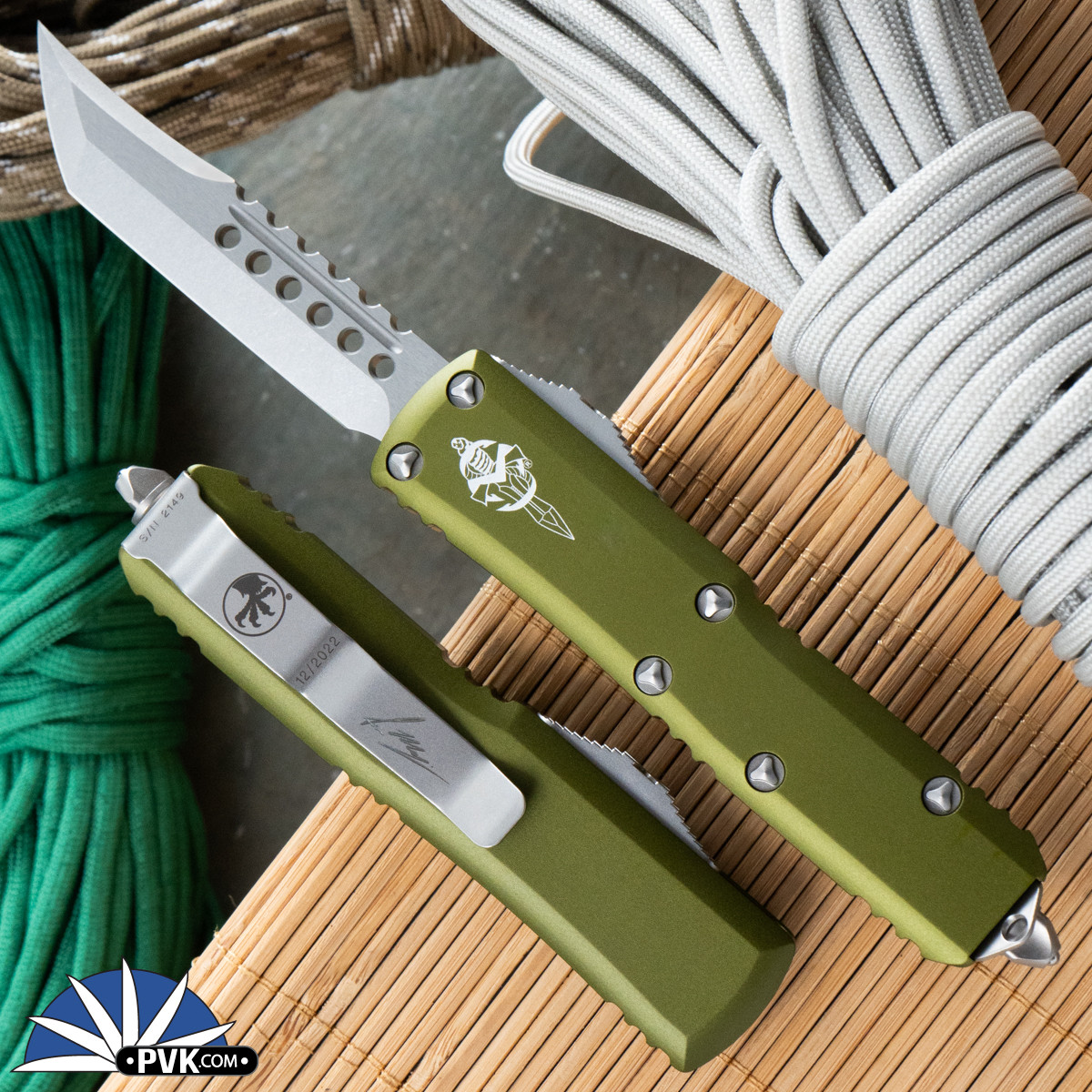 Microtech UTX-85 719-10ODS Hellhound Stonewash Blade, OD Green