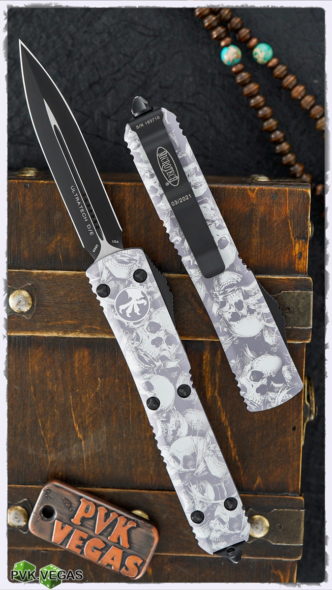 PVK Custom Skulls Ultratech Double Edge Black Blade, Gray Skulls