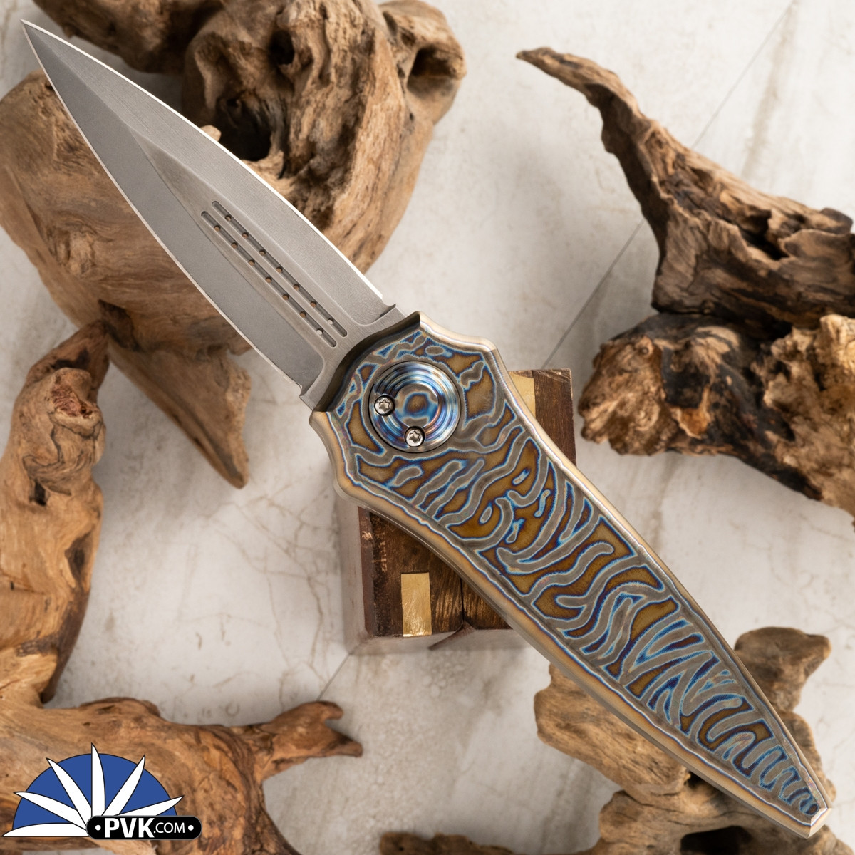 PVK Custom Paragon Warlock Stonewash Double Edge, Flamed Ti Handle