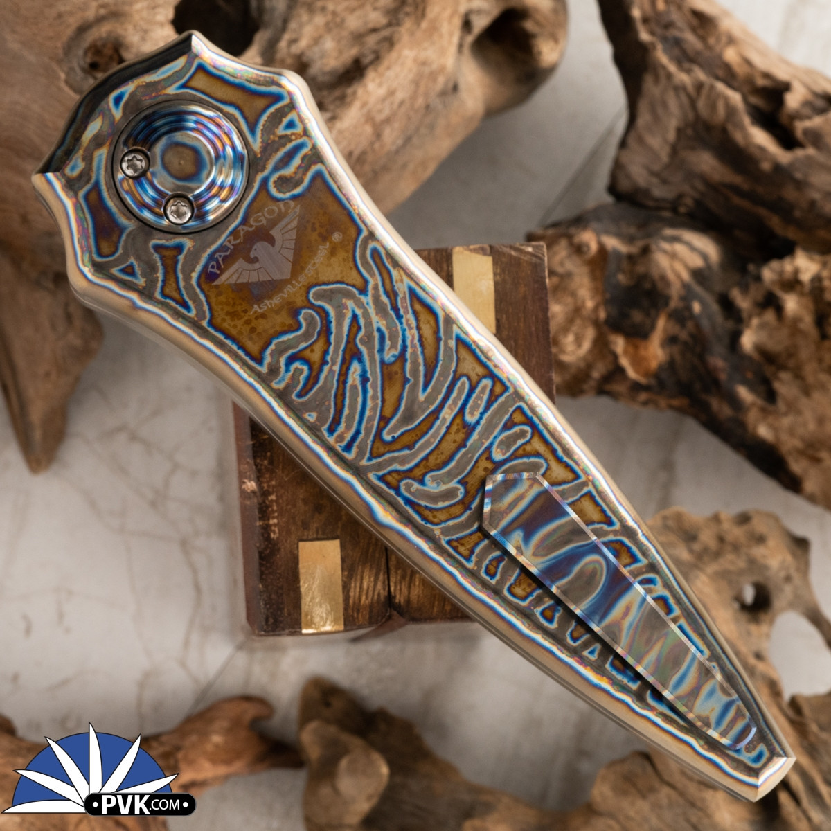 PVK Custom Paragon Warlock Stonewash Double Edge, Flamed Ti Handle