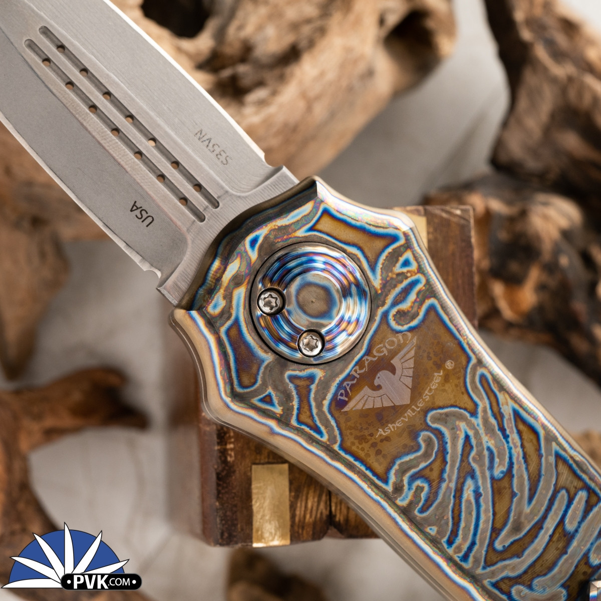 PVK Custom Paragon Warlock Stonewash Double Edge, Flamed Ti Handle
