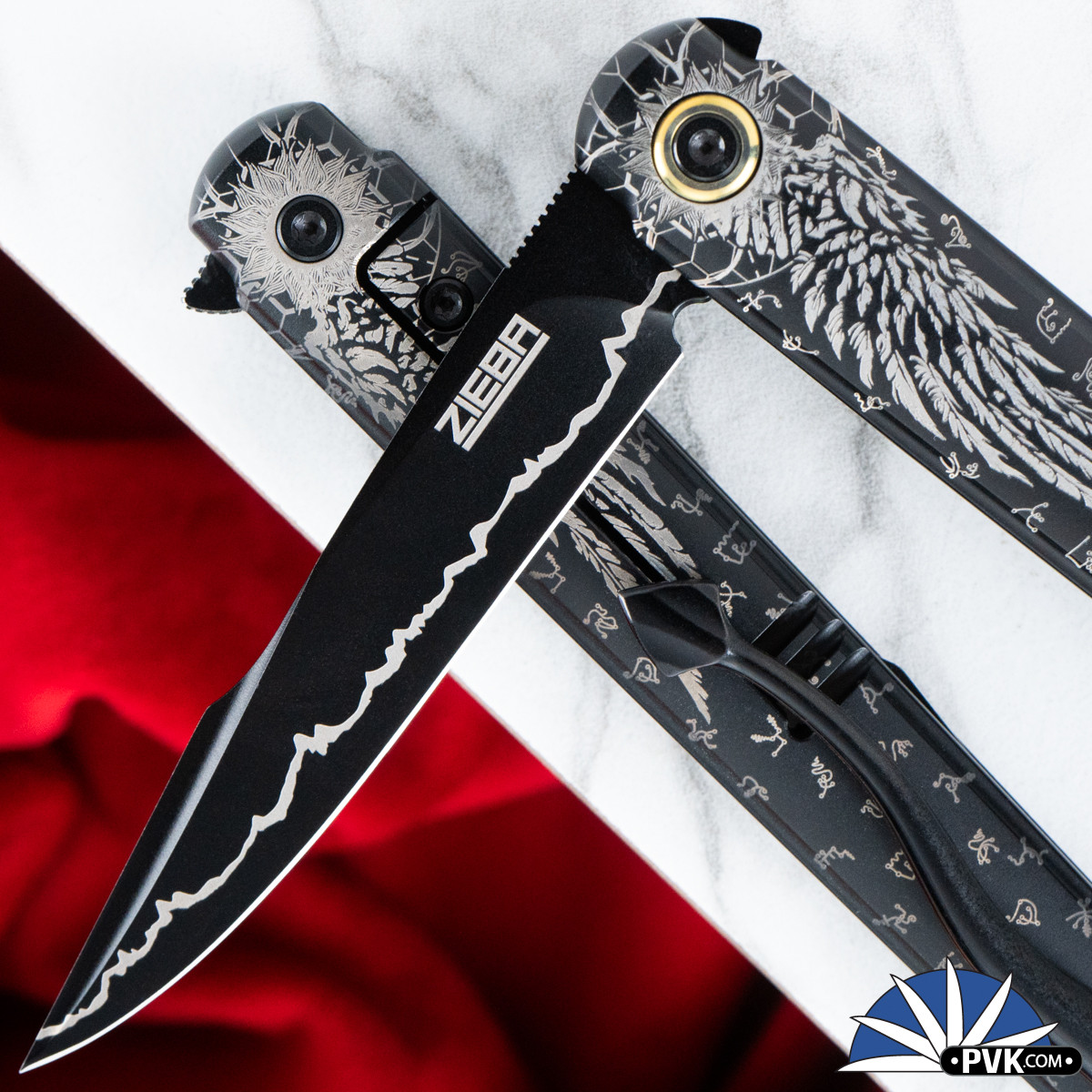 Zieba Six Harpoon Black Angel, Magnacut Flipper Blade, Black