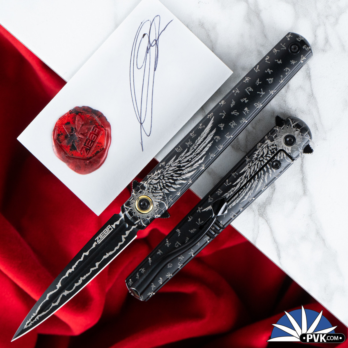 Zieba Six Black Angel, Magnacut Dagger Flipper Blade, Black