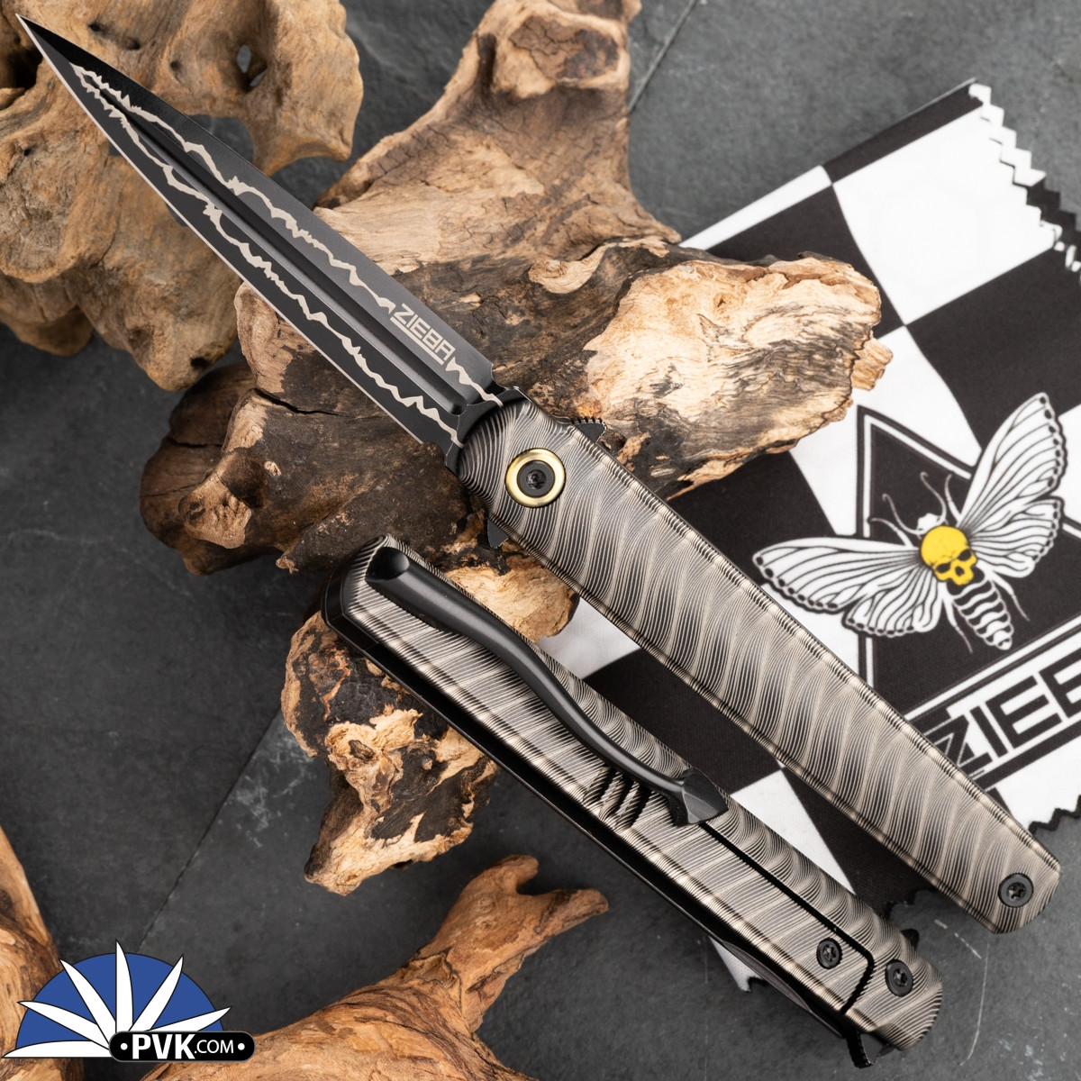 Zieba Six Dagger Black Magnacut Dagger Flipper Blade, Black