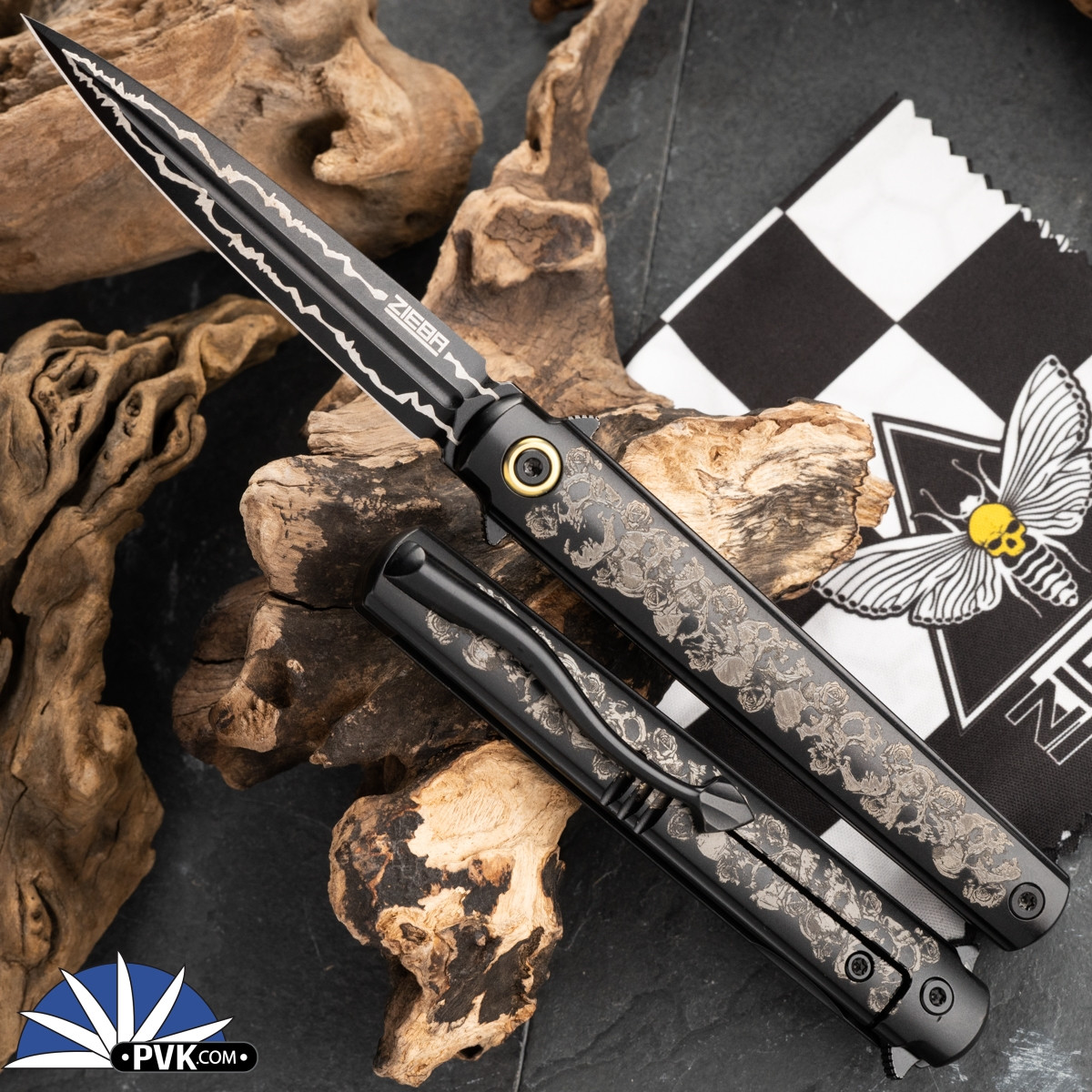 Zieba Six Dagger Black Magnacut Dagger Flipper Blade, Black Zieba Six Dagger Black Magnacut Dagger Flipper Blade, Black