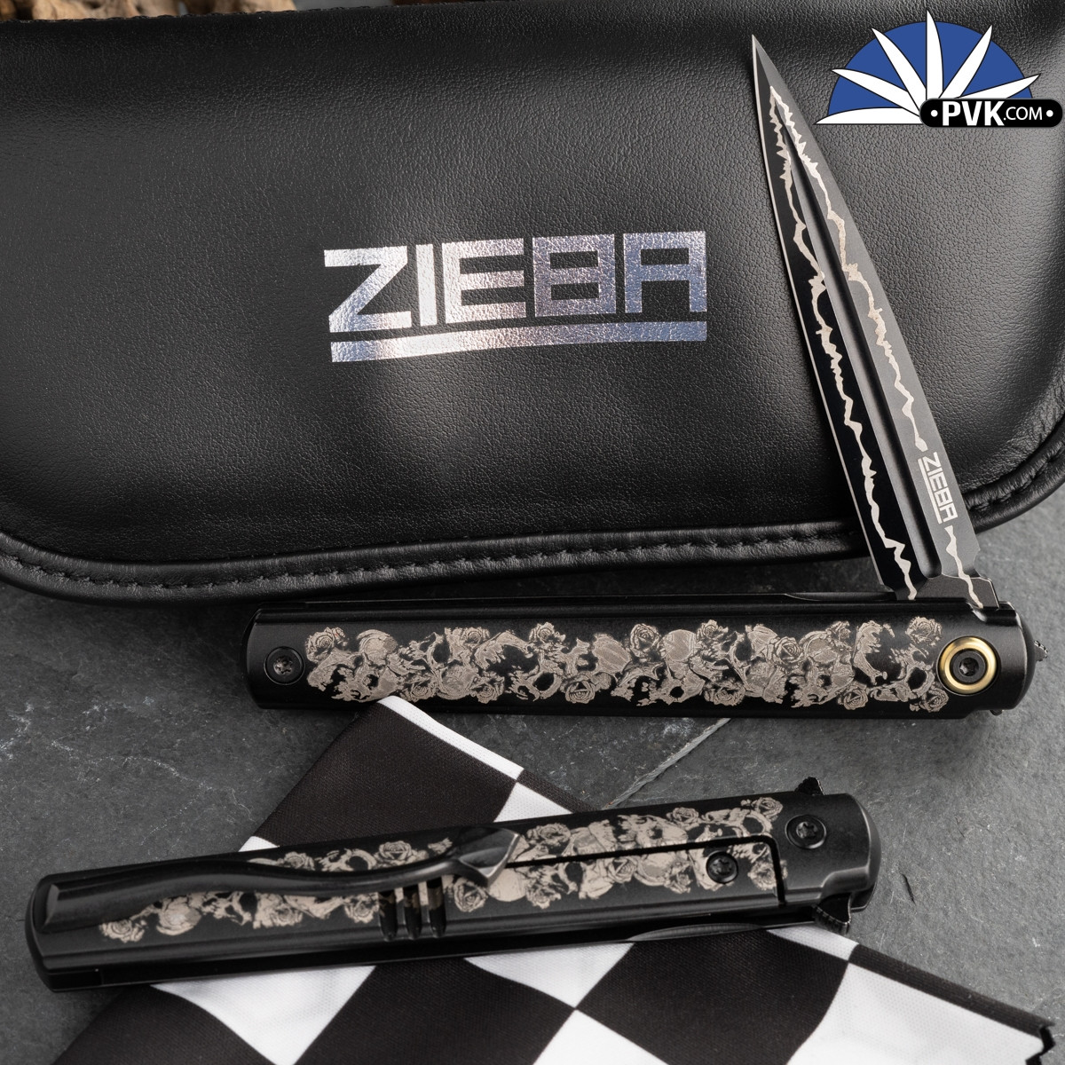 Zieba Six Dagger Black Magnacut Dagger Flipper Blade, Black