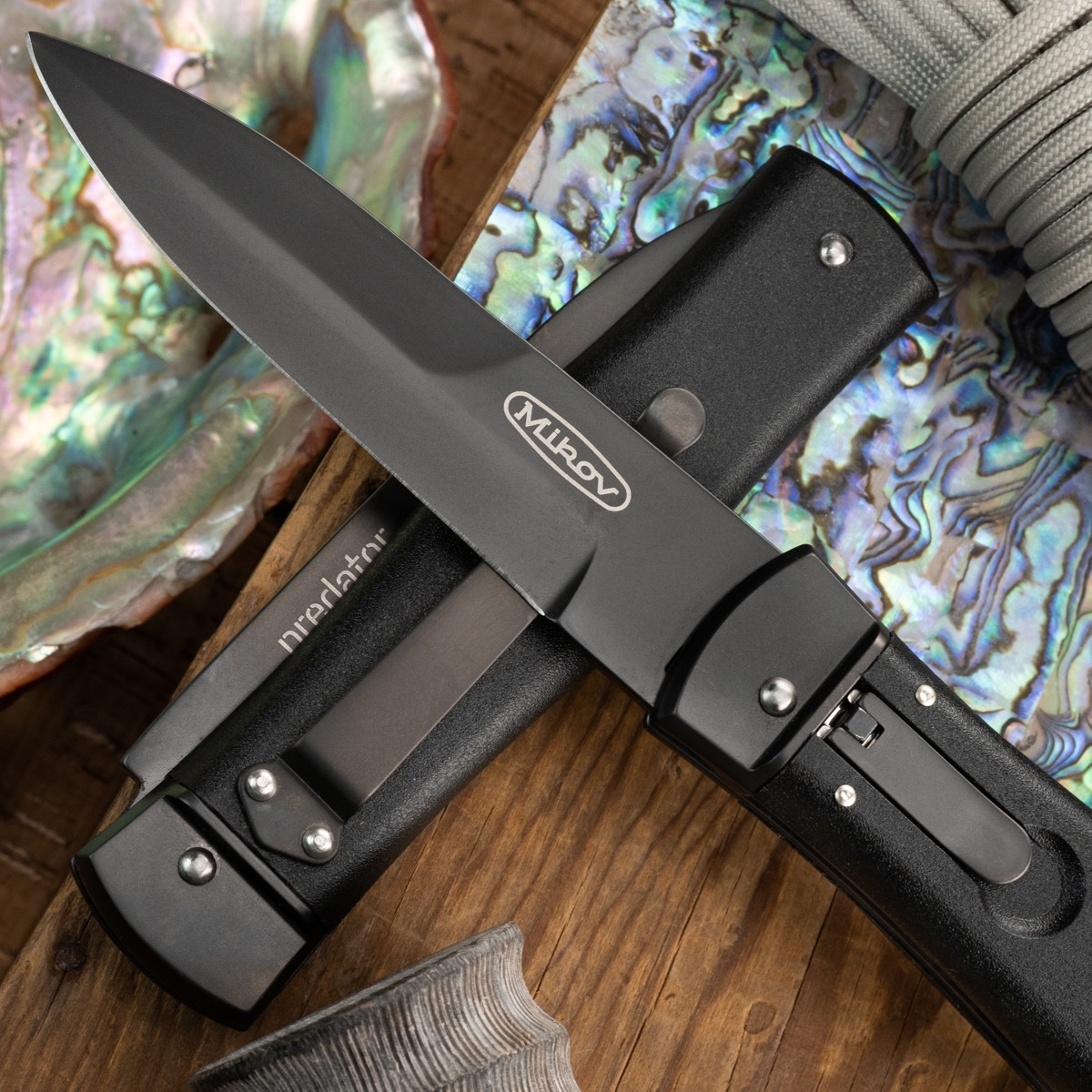 Mikov Black Out Predator 241 Leverlock Auto Bayonet N690 Blade