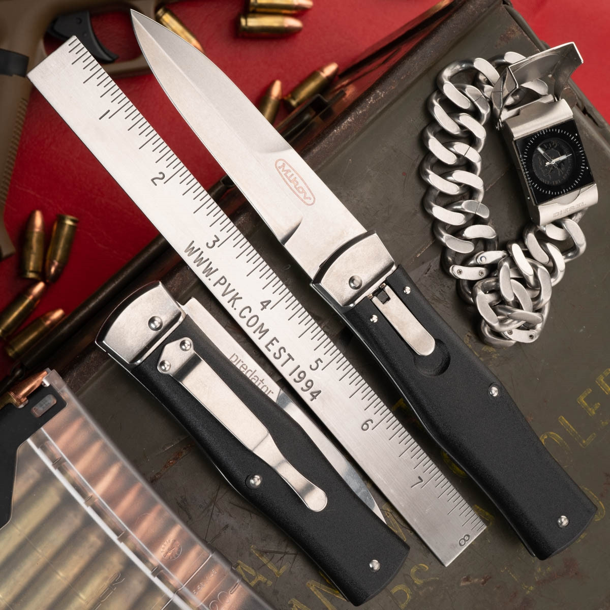 Mikov Predator 241 Leverlock Auto Bayonet N690 Blade, ABS Black