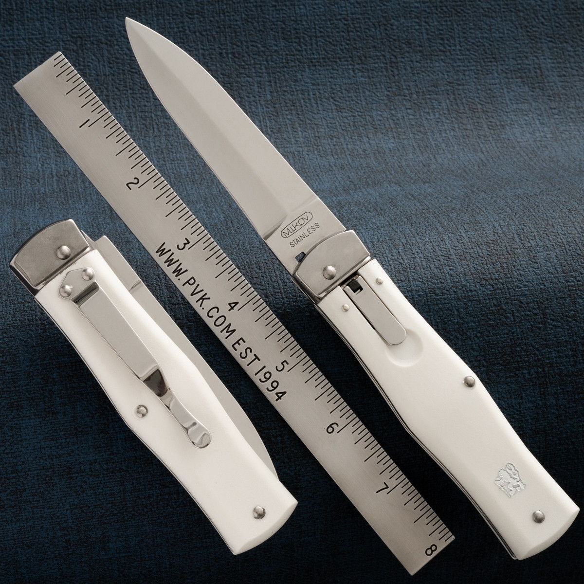 Mikov Predator 241 Leverlock Auto Dagger ABS White W/Pocket Clip - PVK