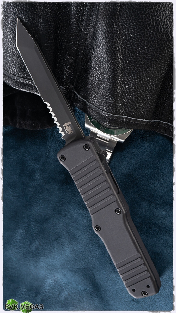 H&K Hadron OTF 54000 Tanto, Black Serrated Blade, Black Handle - PVK