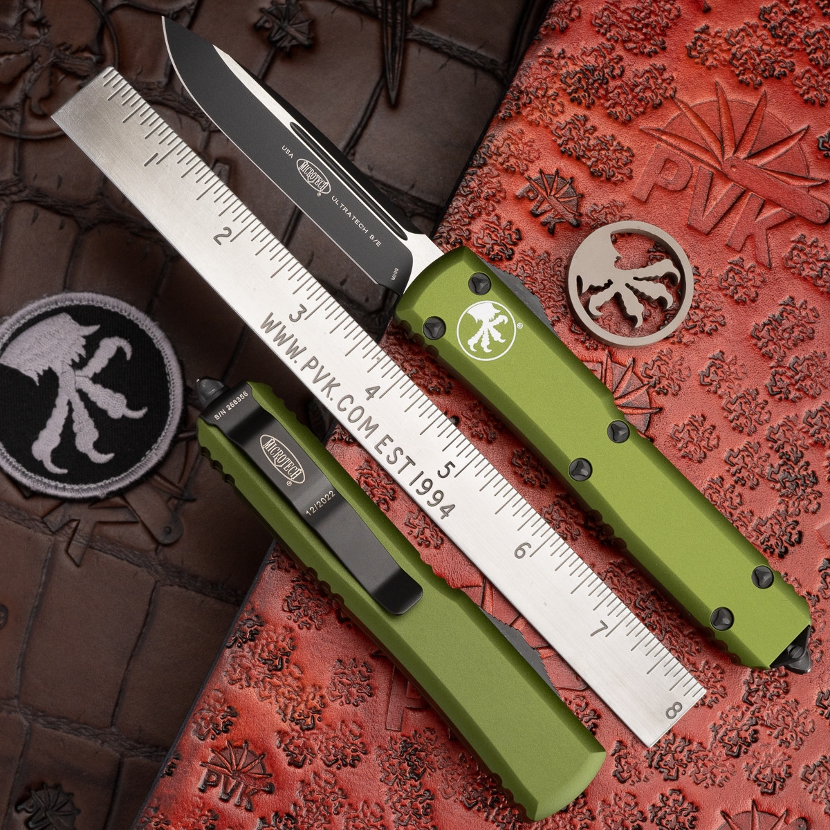 Microtech Ultratech 121-1OD Single Edge Black Blade, OD Green