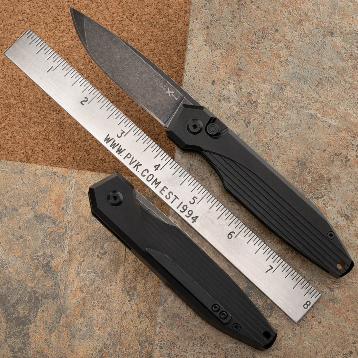 AKC X-treme Dandy Automatic Knife - Black Handle Blackwashed Blade