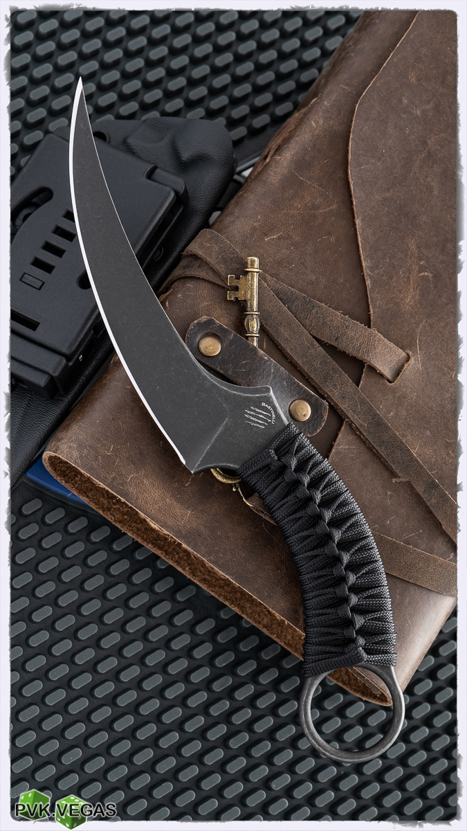 Bastinelli Creations Mako Fixed Blade N690Co Black PVD, Cobra Knot