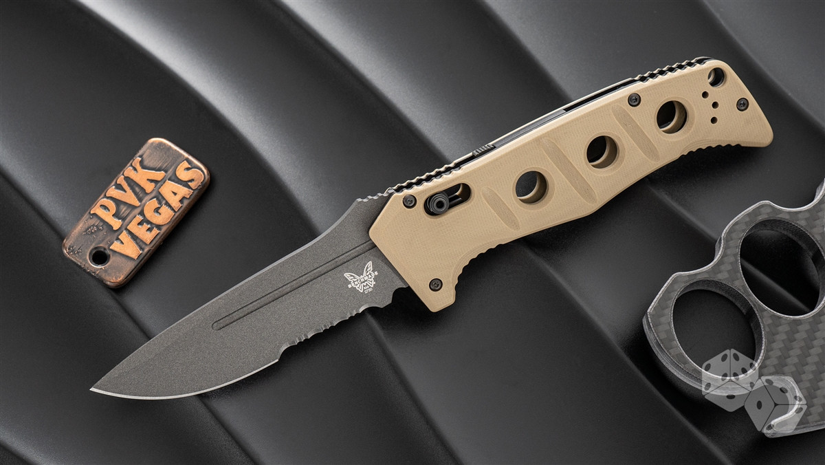 Benchmade Adamas 2750 Auto Desert Tan Scales, CPM-Cruwear Gray