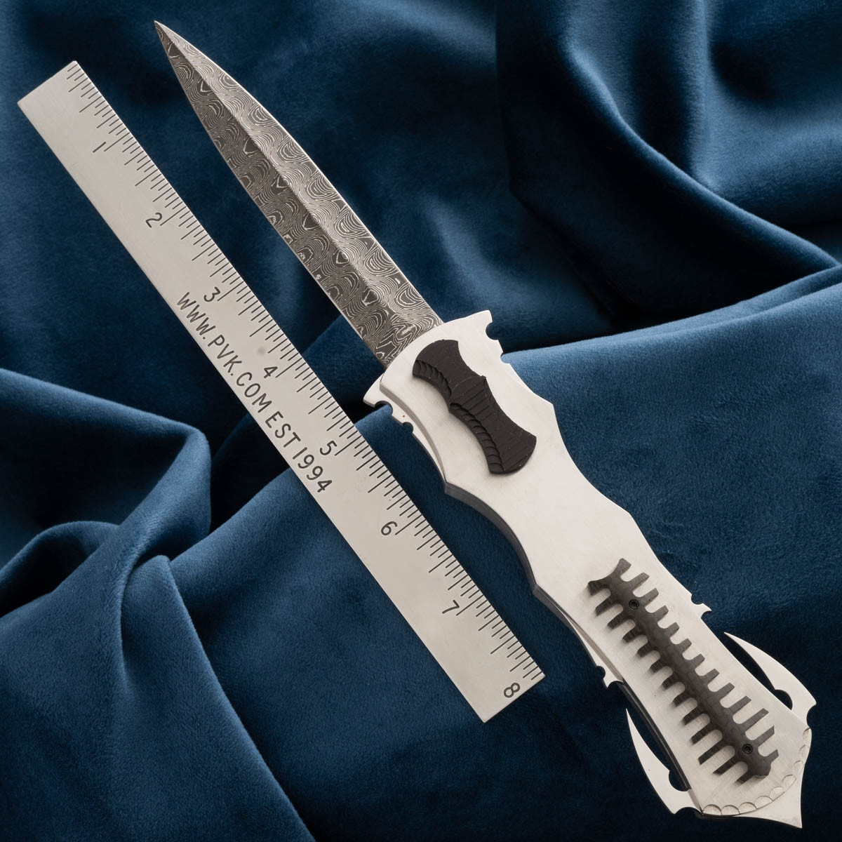 SHARK BURN Custom Classic Drive BURN Custom OTF Razor Scythe D/A Sharks Tooth Damascus D/E, 416 SS