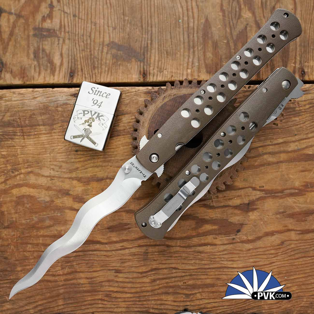 Cold Steel Kris Blade Ti-Lite Liner Lock Knife, Brown Zytel Scales 