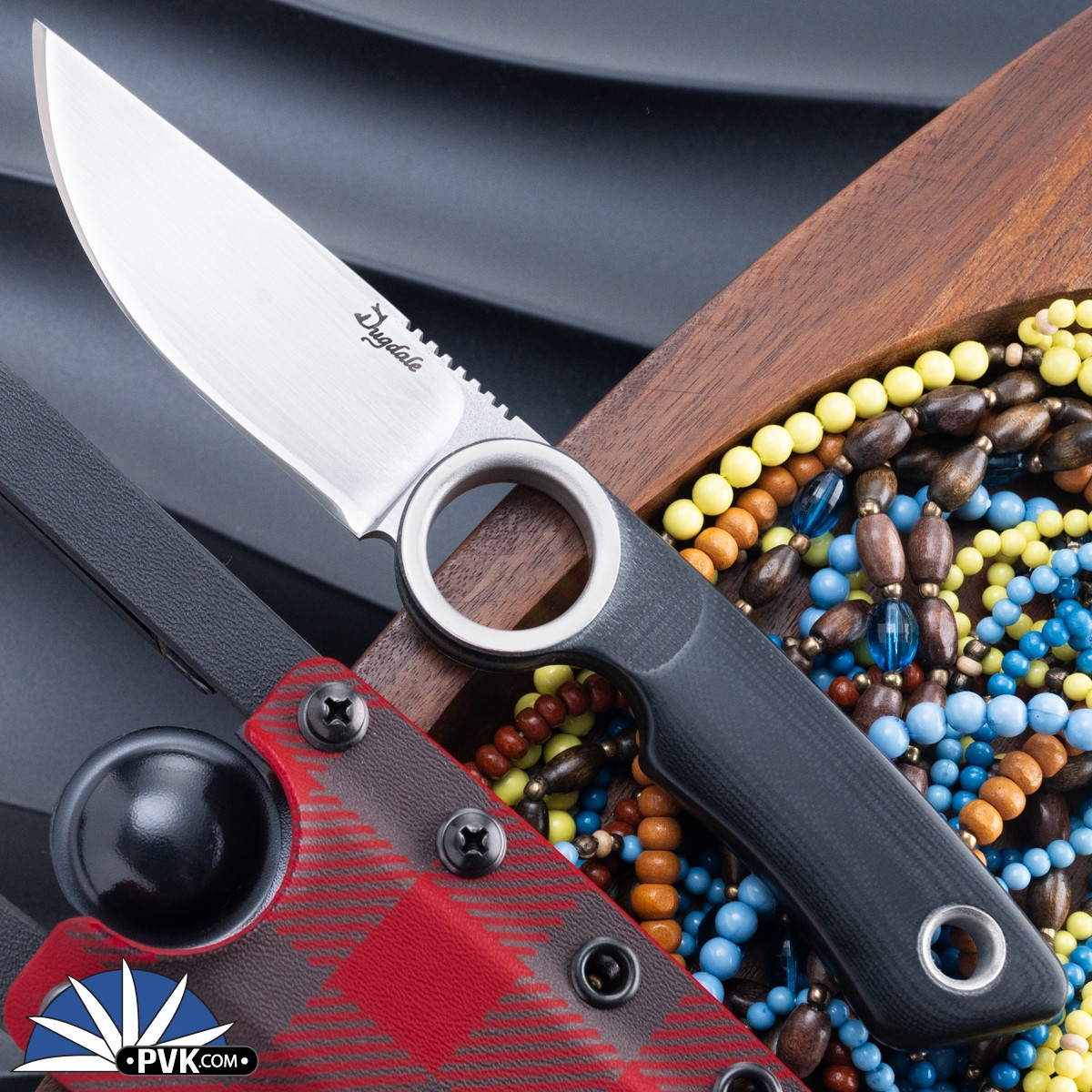 Dan Dugdale Custom Finger Hole Fixed Blade, Hand Rubbed Satin D2