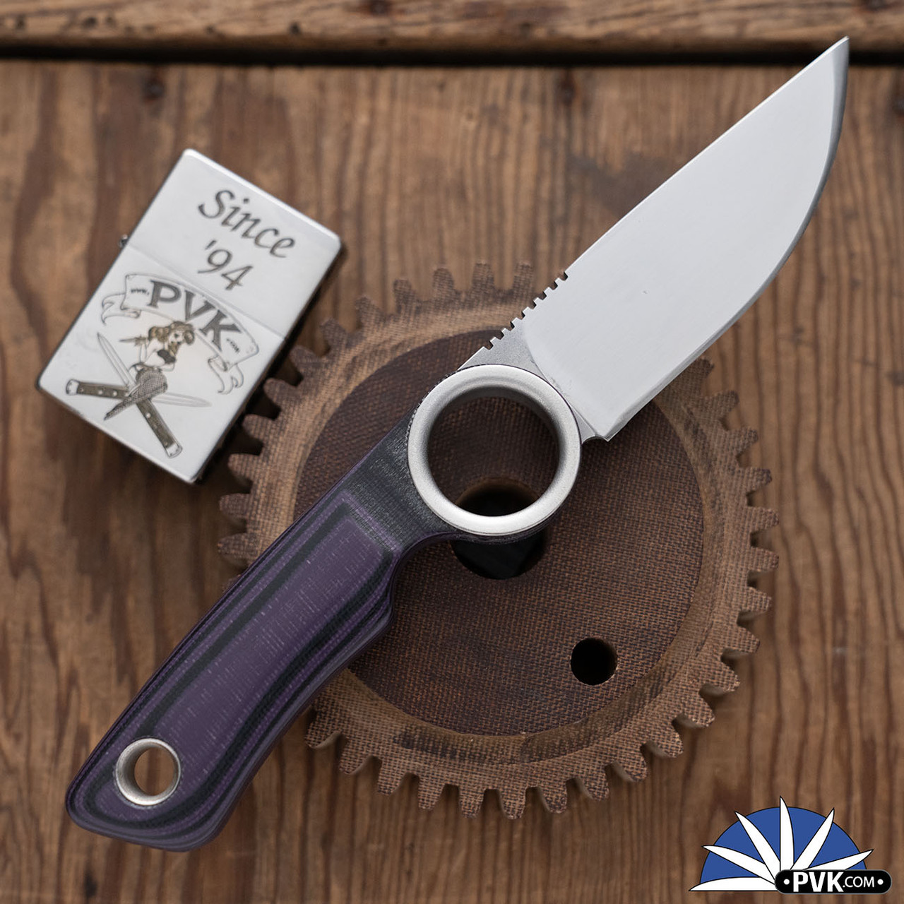 Dan Dugdale Custom Finger Hole Fixed Blade, Hand Rubbed Satin D2