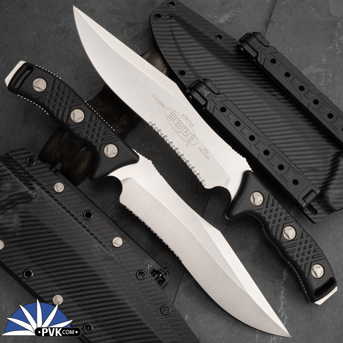 Microtech Arbiter 104-11 Stonewash Partial Serrated Blade, Black