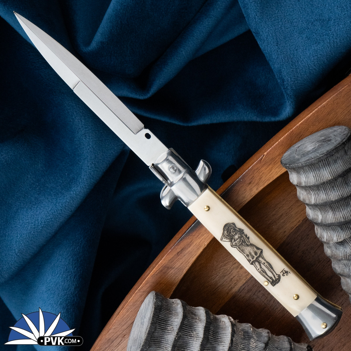 Custom Scrimshaw Engraved Frank B Italian Stiletto 9