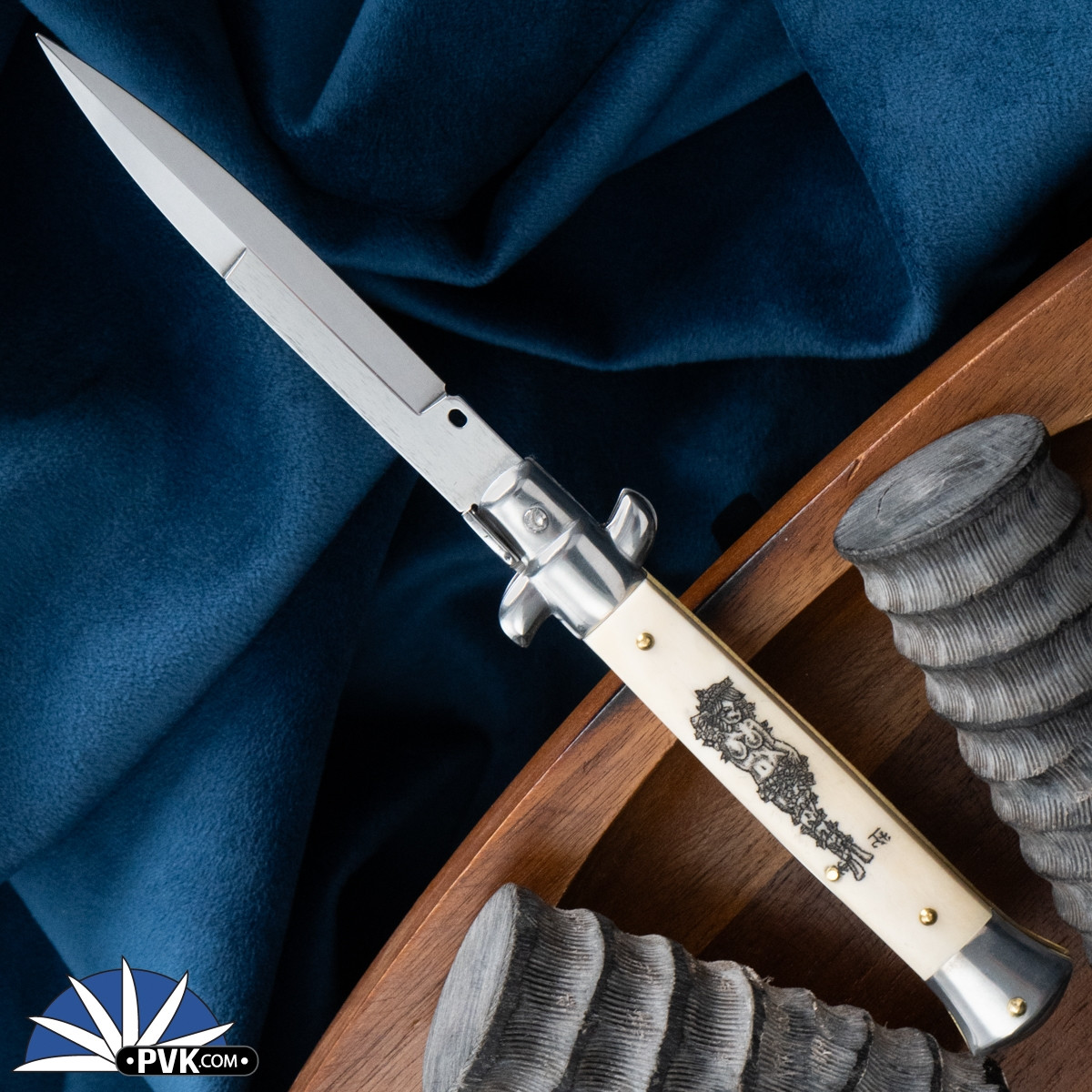 Custom Scrimshaw Engraved Frank B Italian Stiletto 9