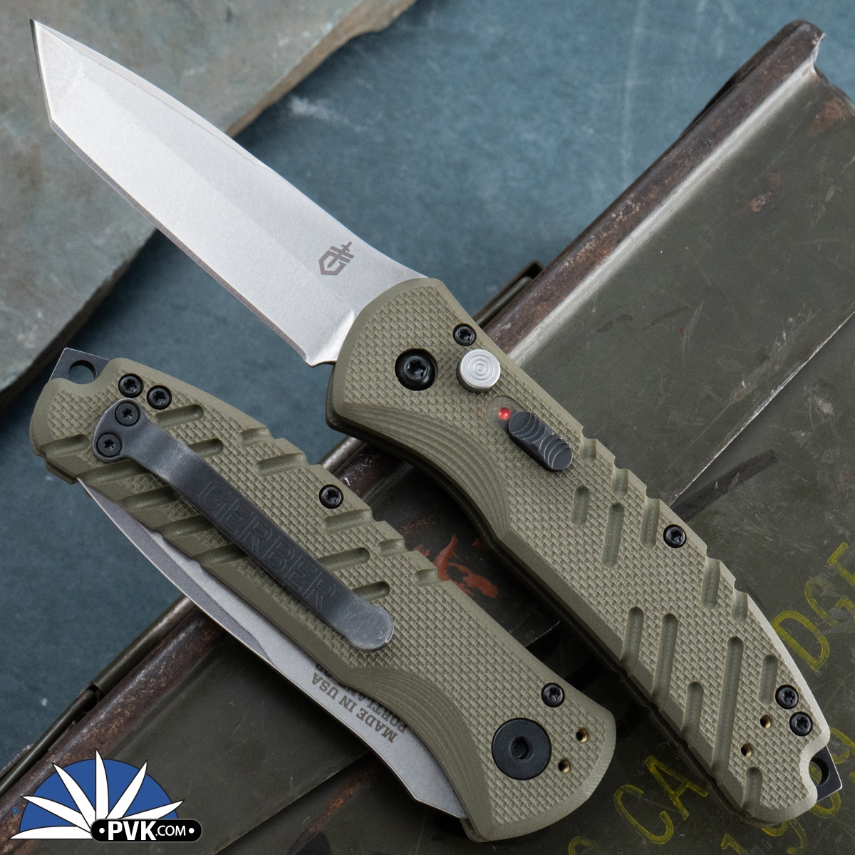 Gerber Propel Downrange Auto, Tanto Stonewash S30V Blade, OD Green