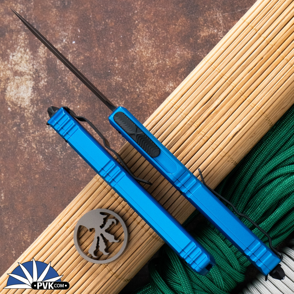 Microtech Ultratech 122-1BL Double Edge Black Blade, Blue Handle - PVK