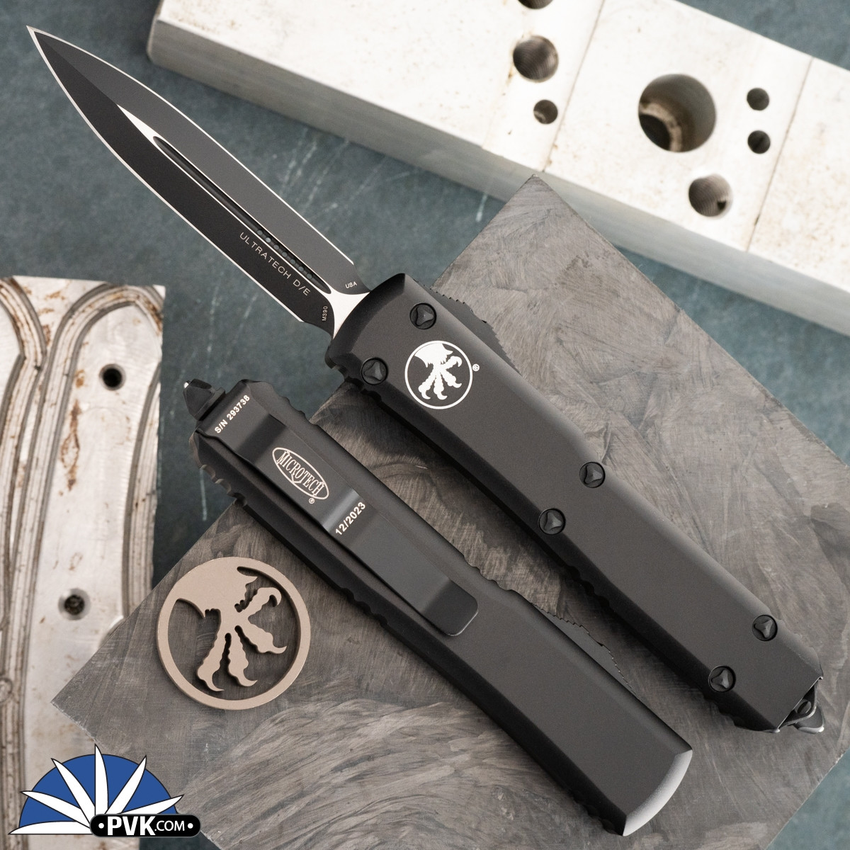 Microtech Ultratech 122-1T Double Edge Black Blade, Black Handle