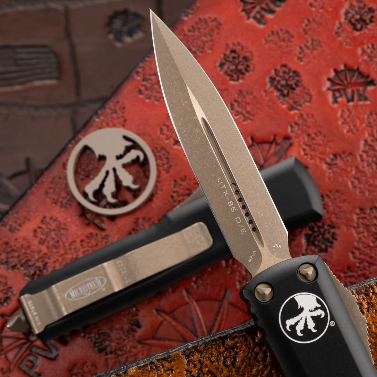 Microtech UTX-85 232-13AP Double Edge Apocalyptic Bronze Blade