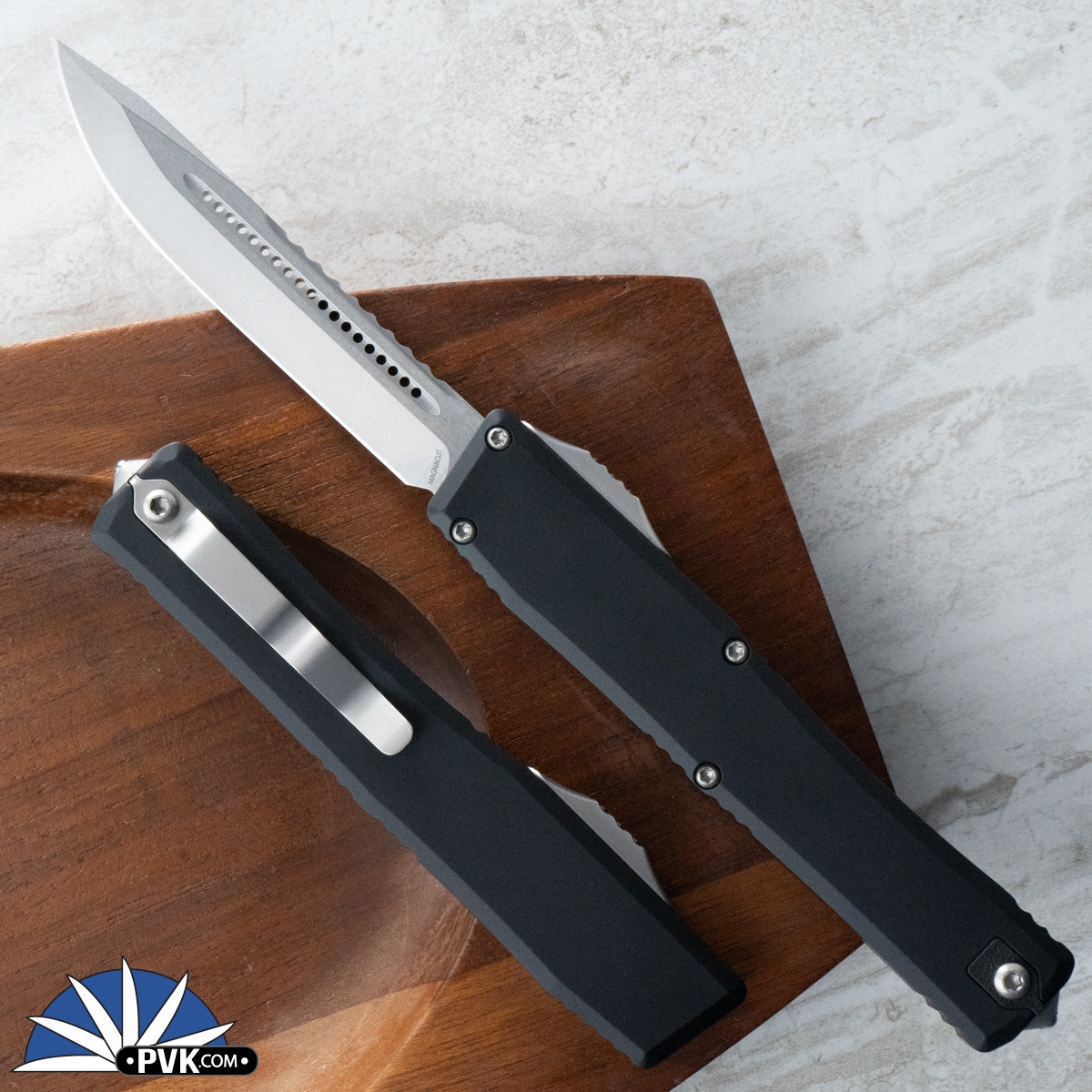 Heretic Knives NYX Single Edge Stonewash Blade, Black Handle - PVK