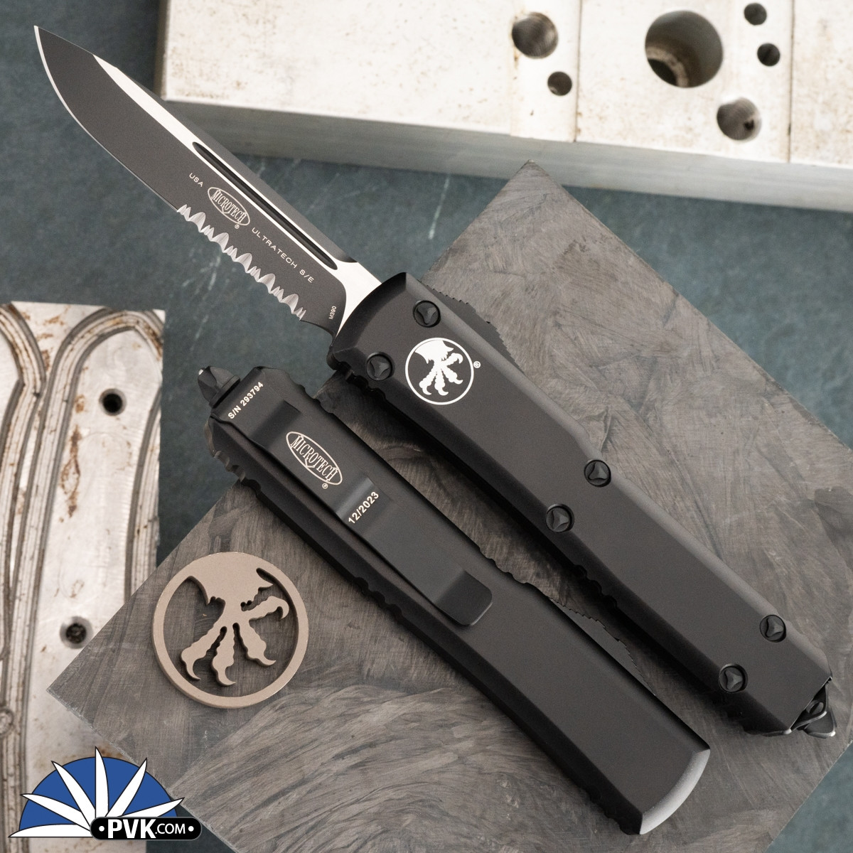 Microtech Ultratech 121-2T Single Edge Black Partial Serrated