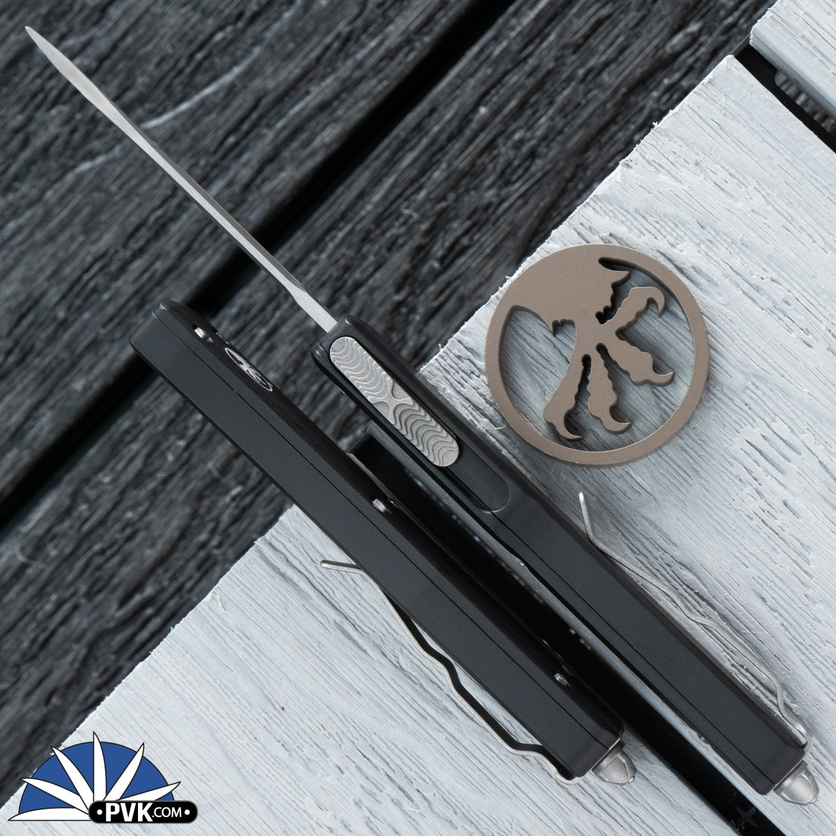 Microtech UTX-70 148-10AP Single Edge Apocalyptic, Black Handle - PVK