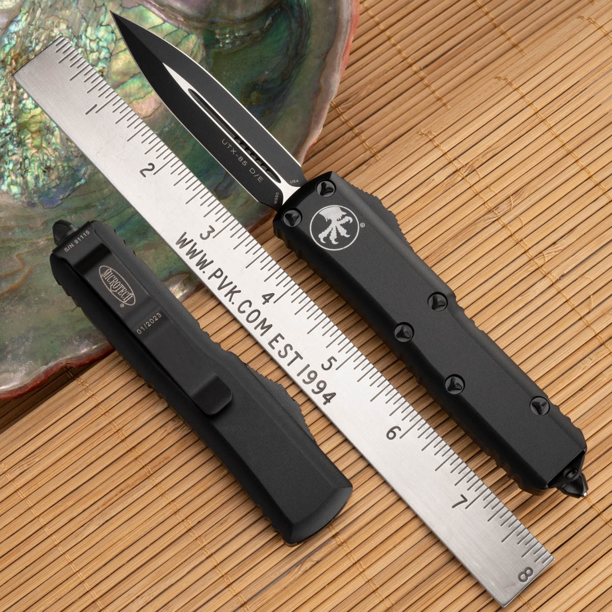Microtech UTX-85 232-1T Double Edge Black Blade, Black Handle