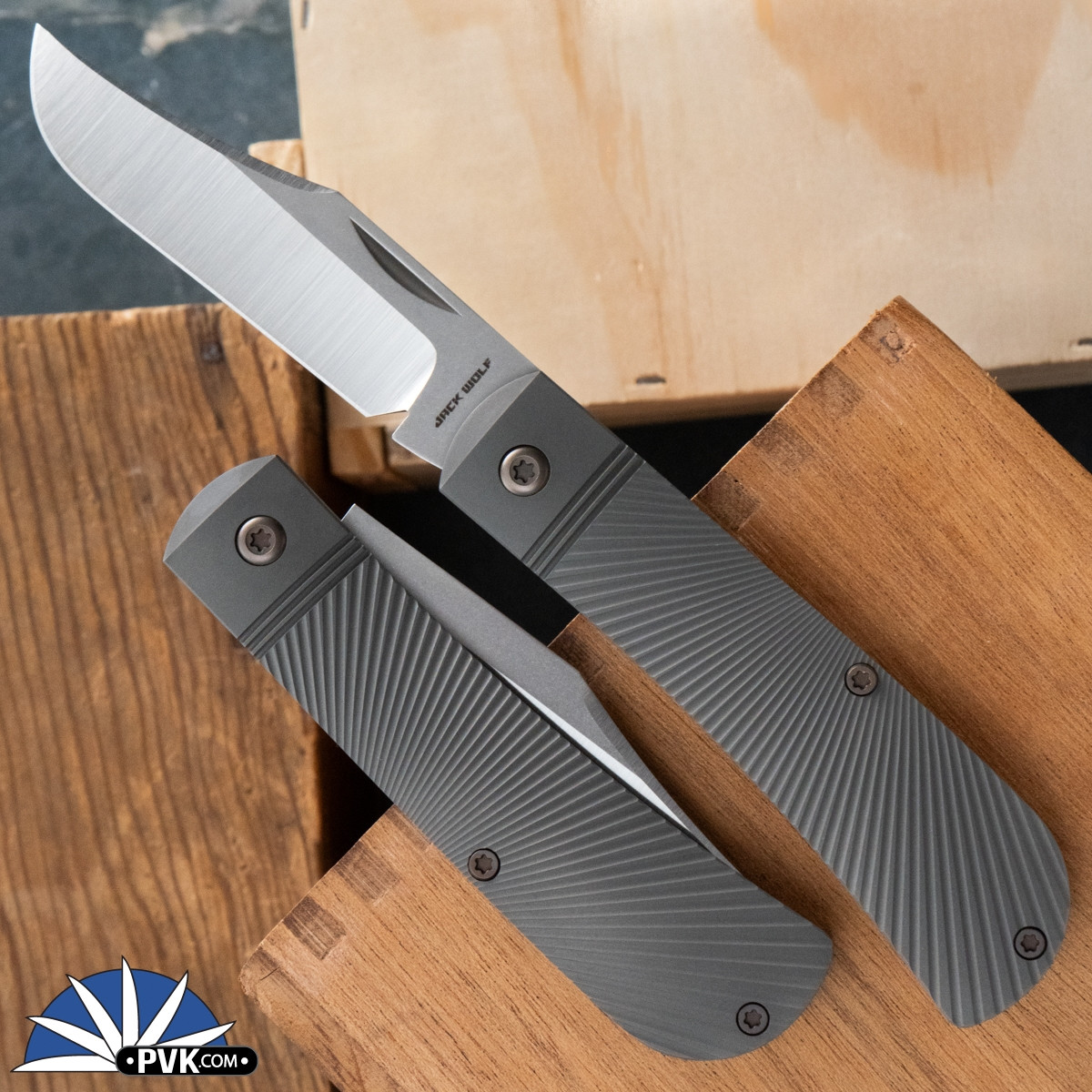 Jack Wolf Knives Benny's Clip Satin Blade, Starburst Ti Handle - PVK