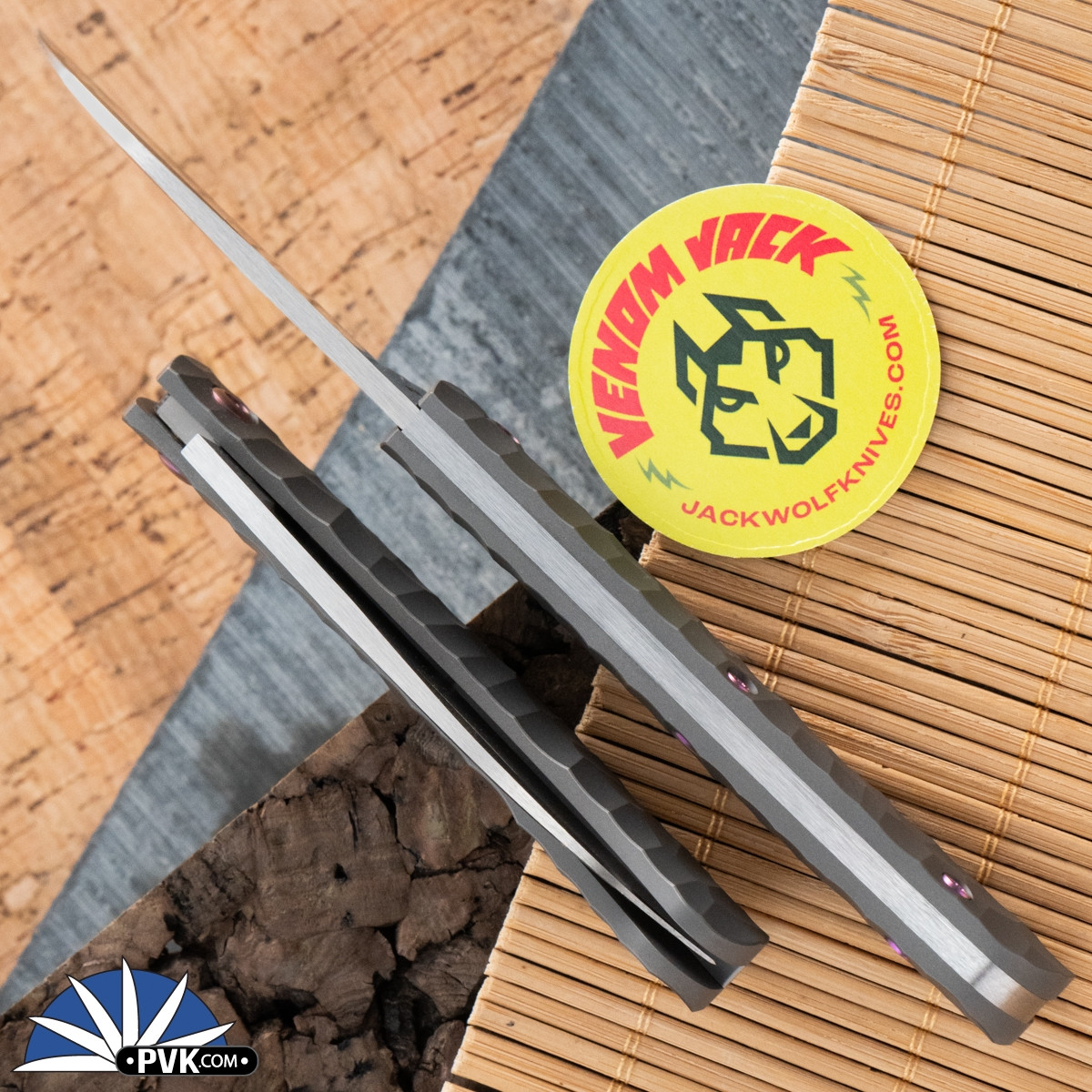 Jack Wolf Knives Venom Jack Satin Blade, Rock Pattern Dark Blast