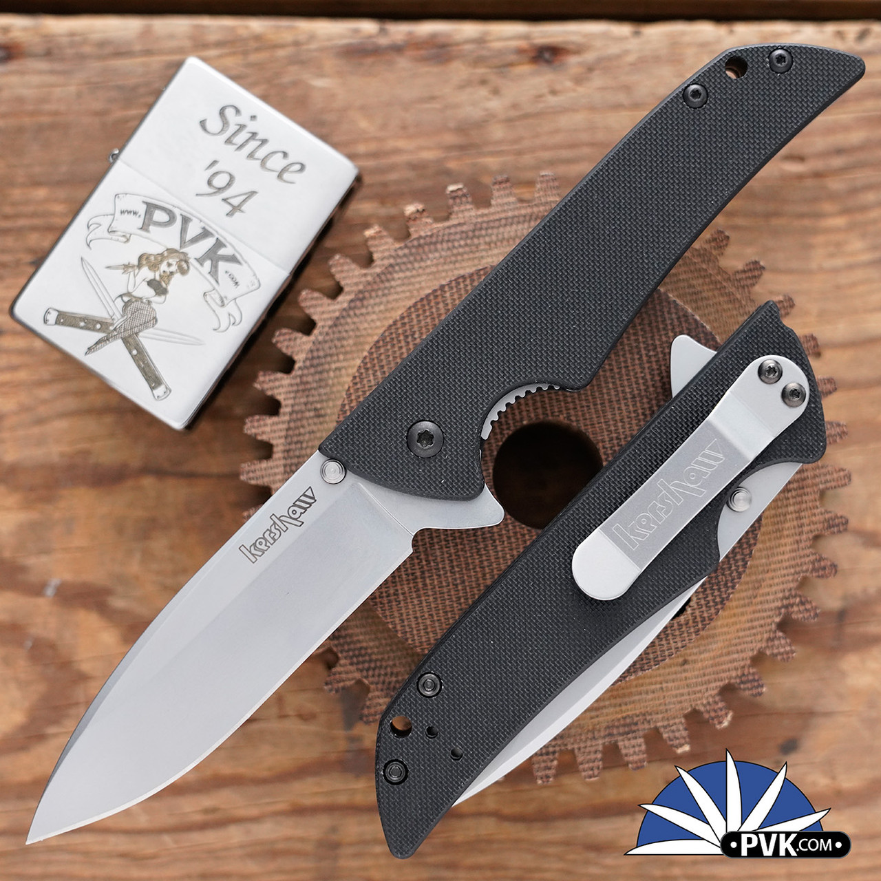 ☆hyk☆ Kershaw Skyline 1760 Sandvik 14C28N Stonewashed Blade, Black G-10